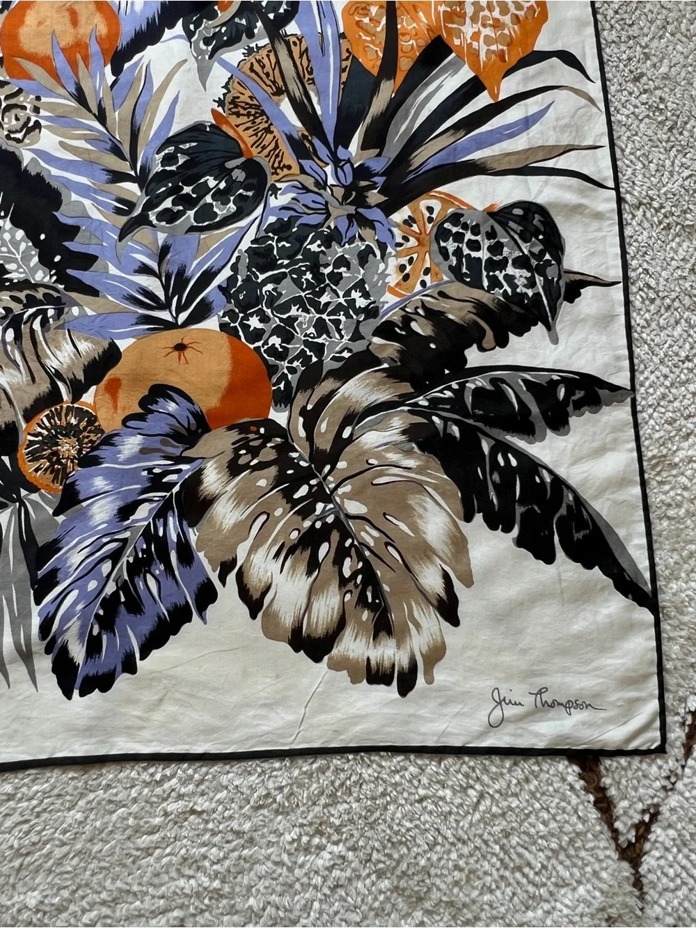 Vtg Jim Thompson Silk Scarf Tropical Botanical Palm Monstera Leaves Fruits 31x32